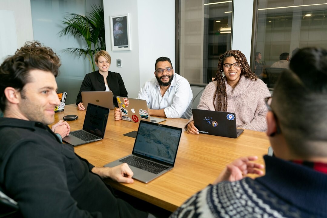 team discussing software